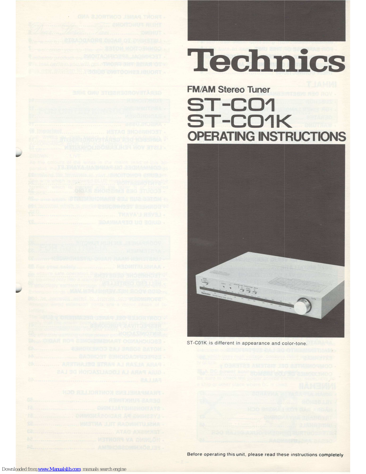 Technics ST-CO1, ST-CO1K Operating Instructions Manual