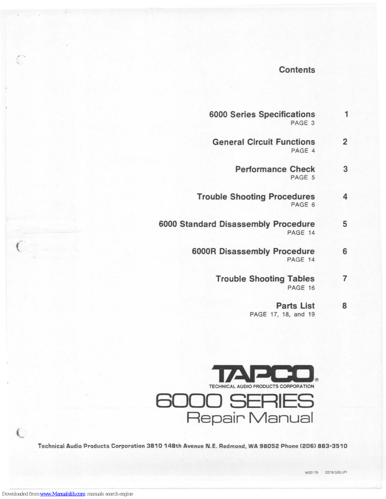 Tapco 6000 Series Repair Manual