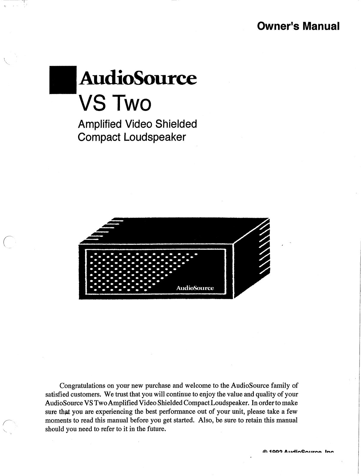 AudioSource Amplified Video Shielded Compact Loudspeaker, VS Two User Manual