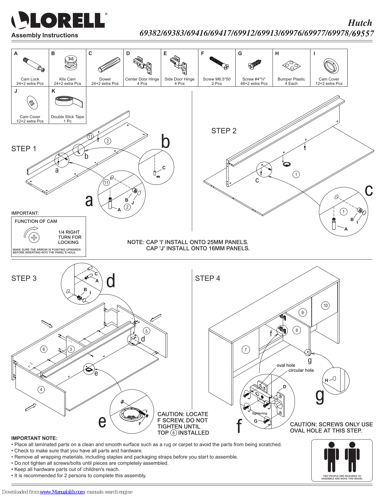 Lorell 69382, 69417, 69912, 69383, 69416 Assembly Instructions Manual