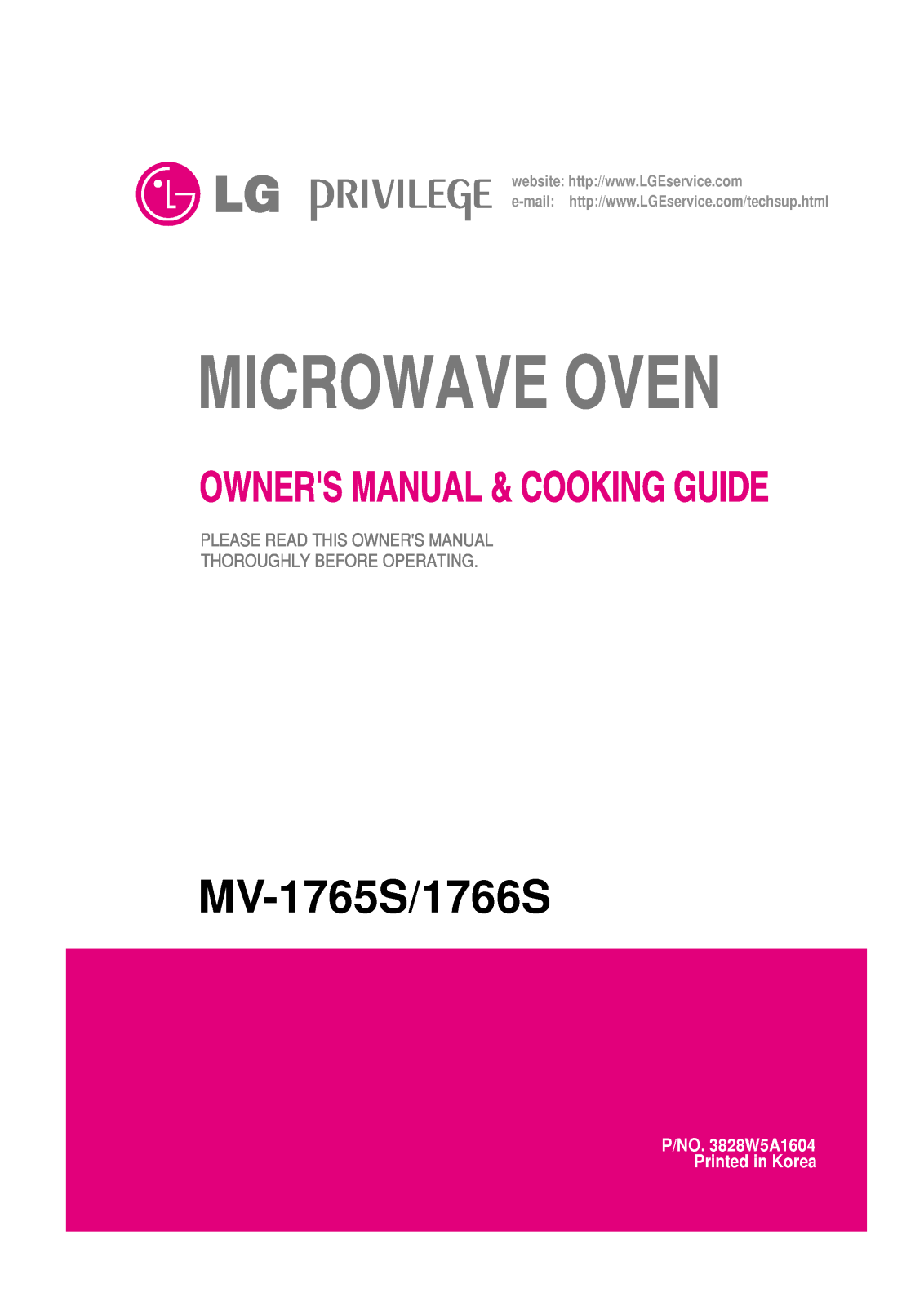 LG MV-1765S, MV-1766S User Manual