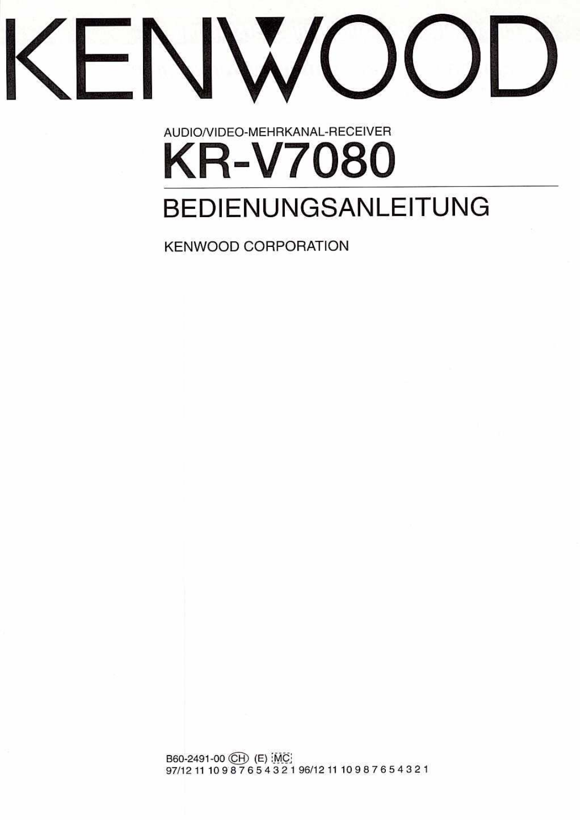 Kenwood KR-V7080 Owner's Manual