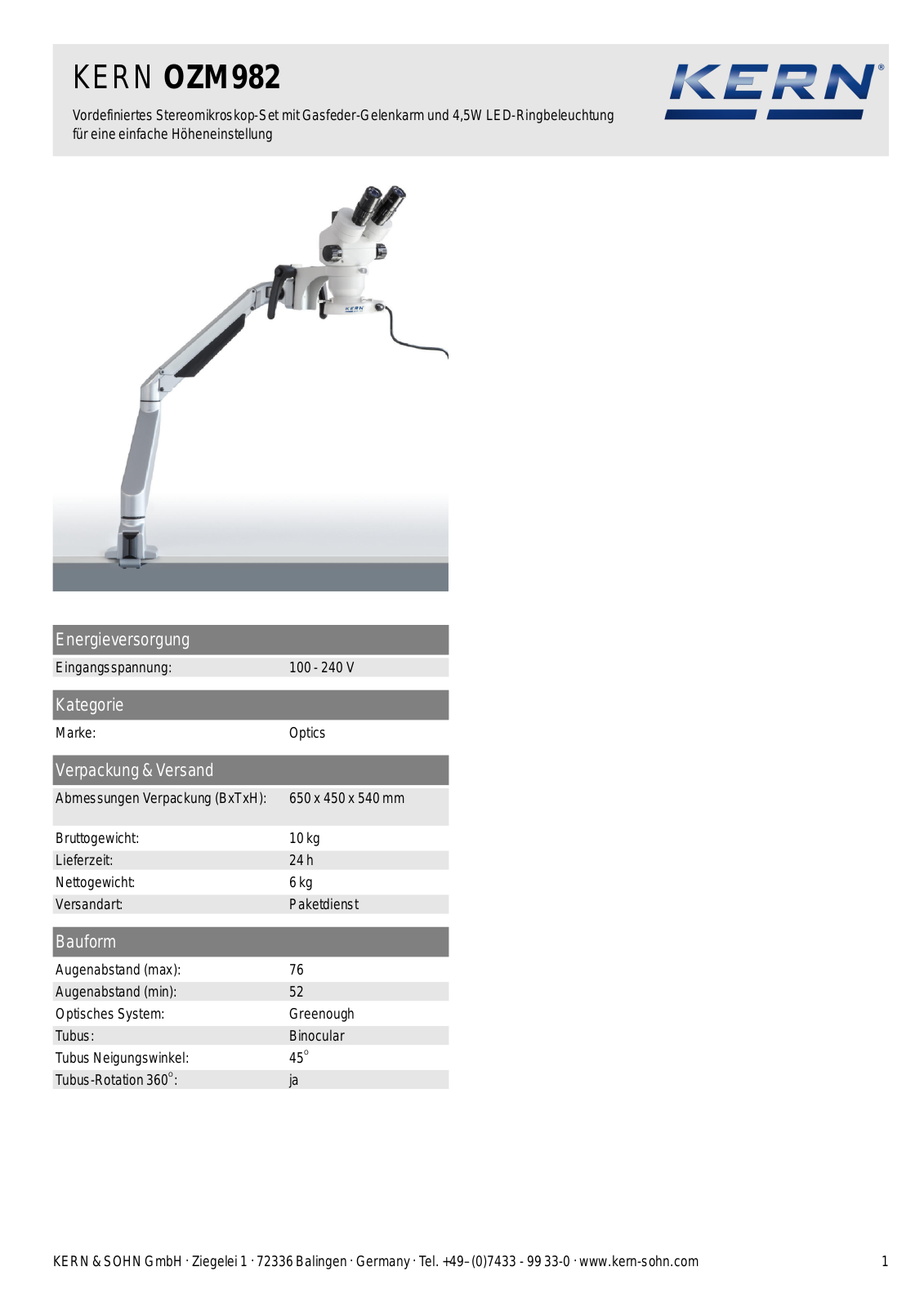 KERN OZM 982 Data sheet - ManualMachine.com