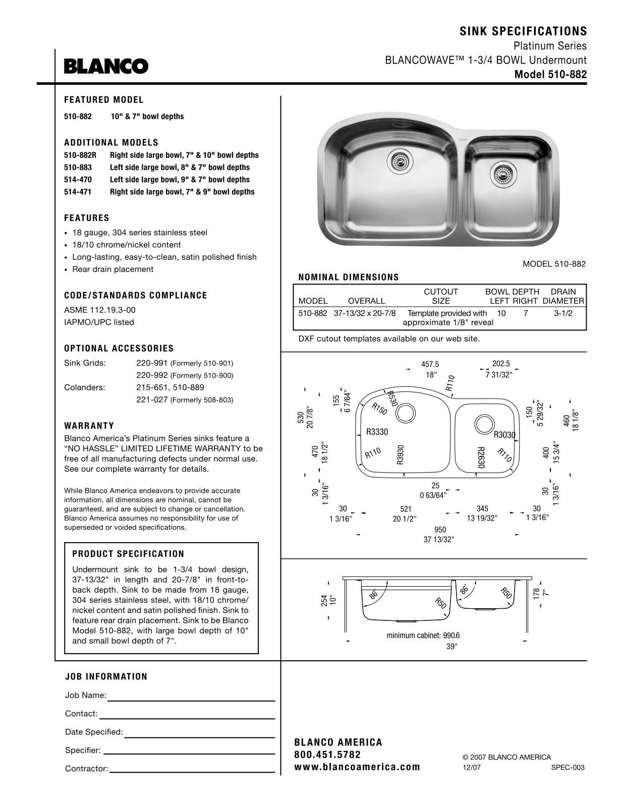 Blanco 510-882 User Manual