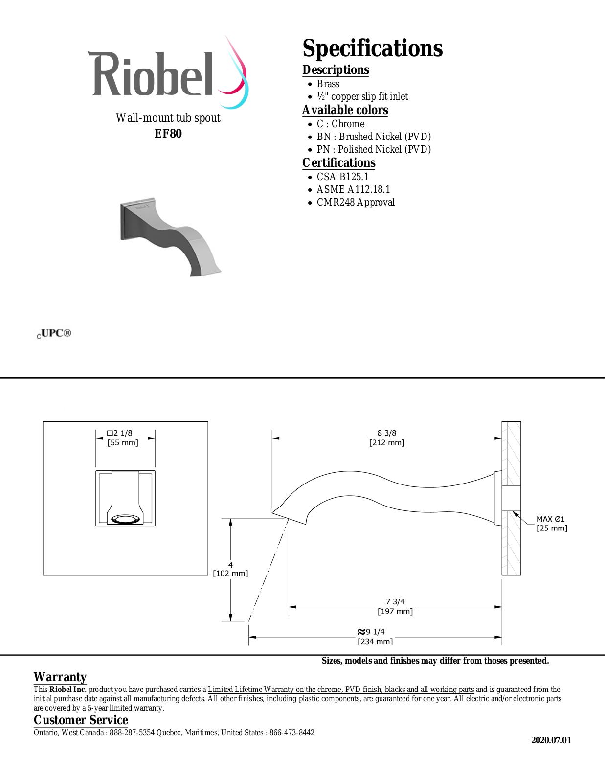 Riobel EF80C Specifications - ManualMachine.com