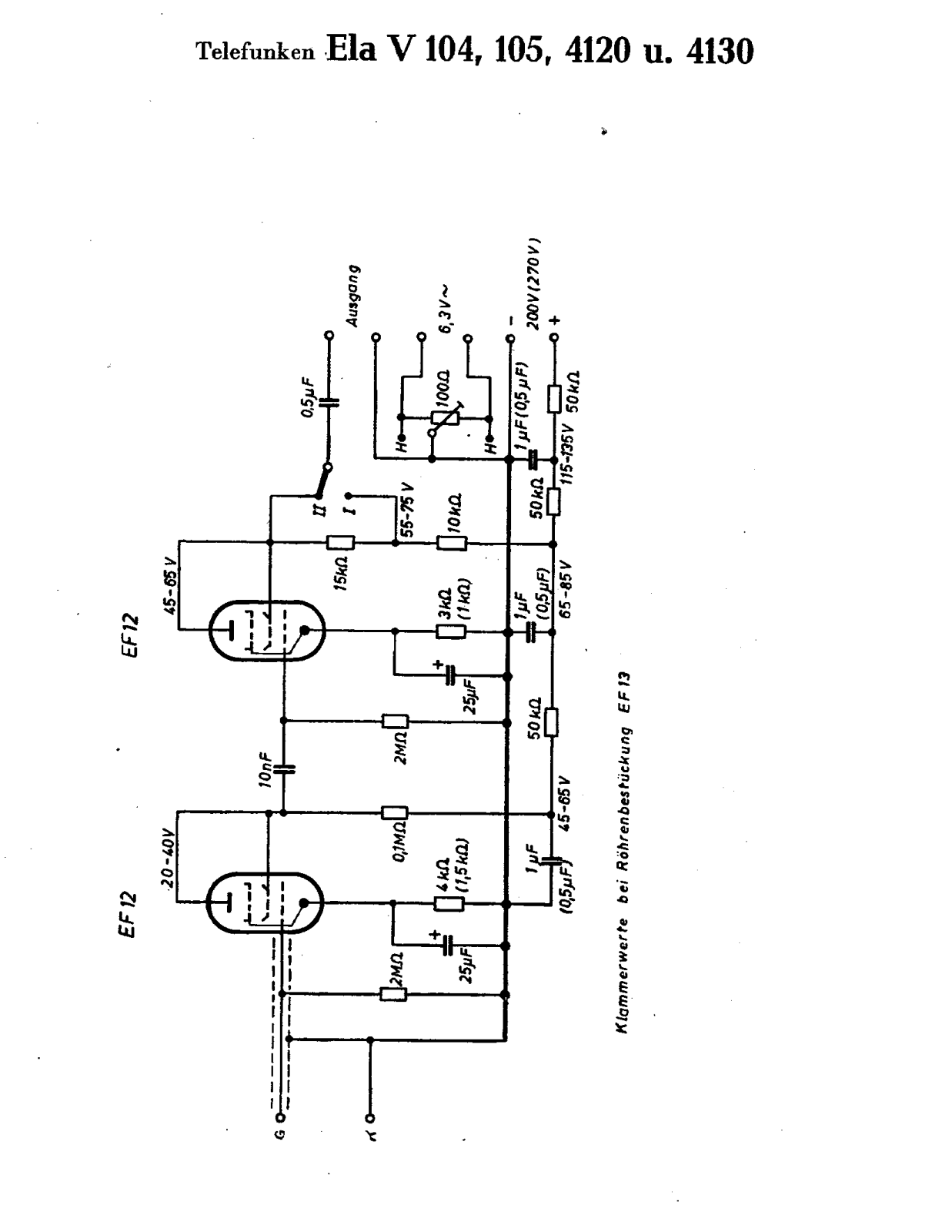 Telefunken Ela V104, Ela V105 Cirquit Diagram