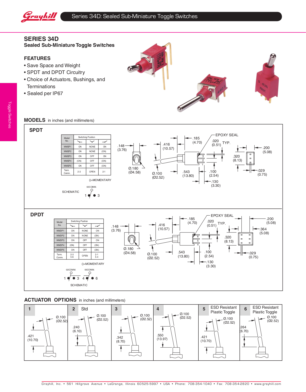 Grayhill Toggle Switches 34D User Manual