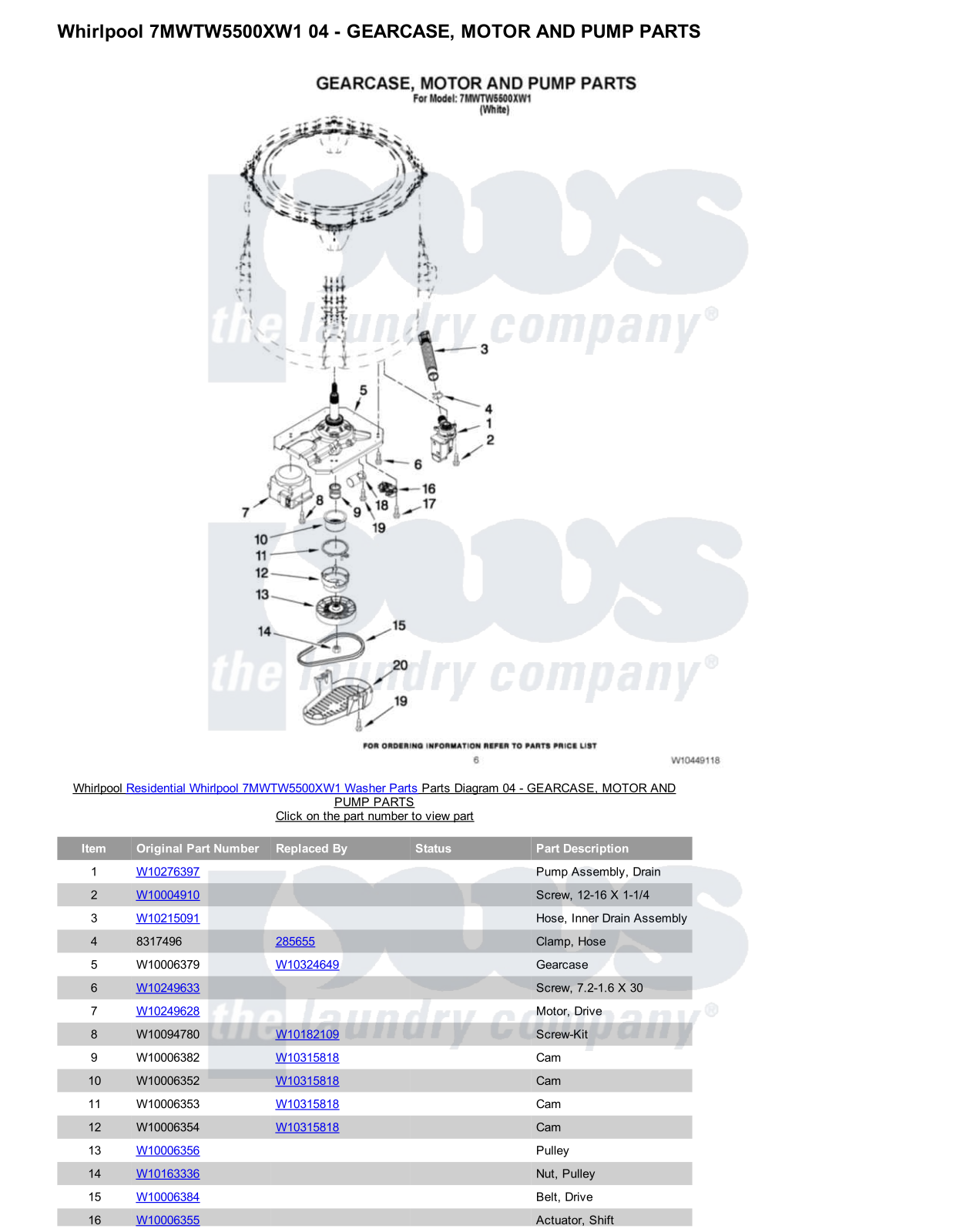 Whirlpool 7MWTW5500XW1 Parts Diagram