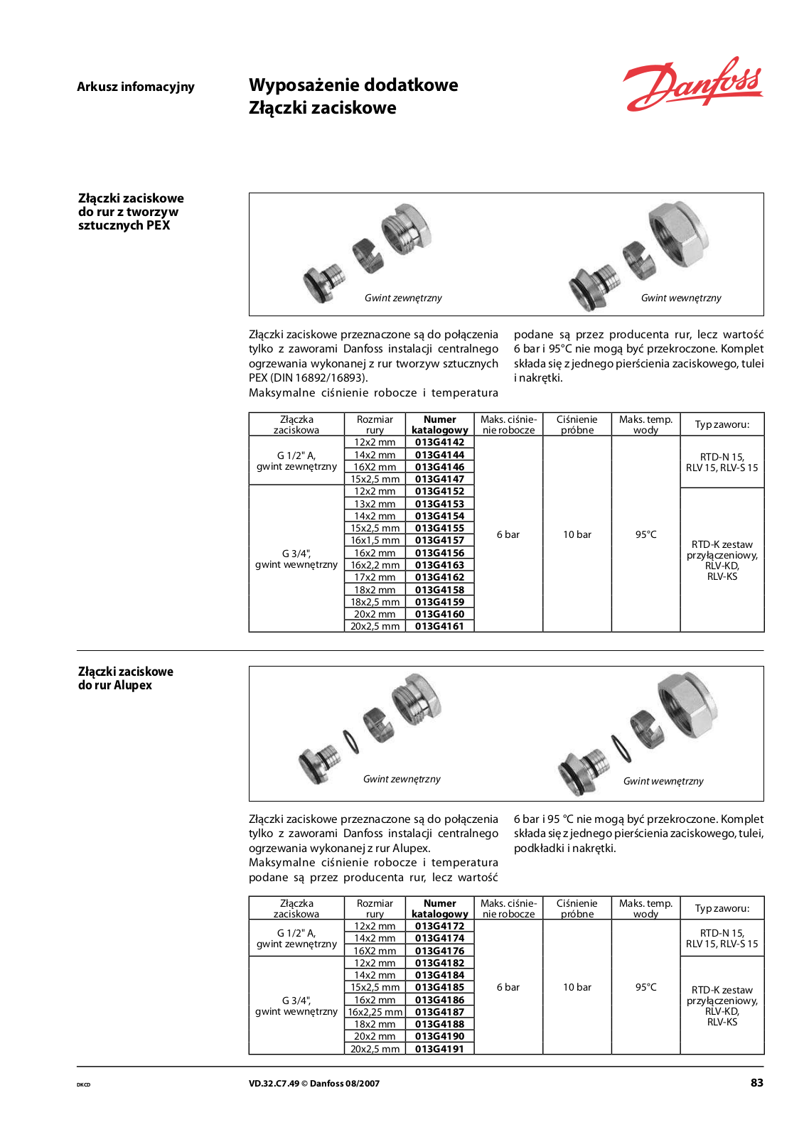 Danfoss Złączki zaciskowe Data sheet