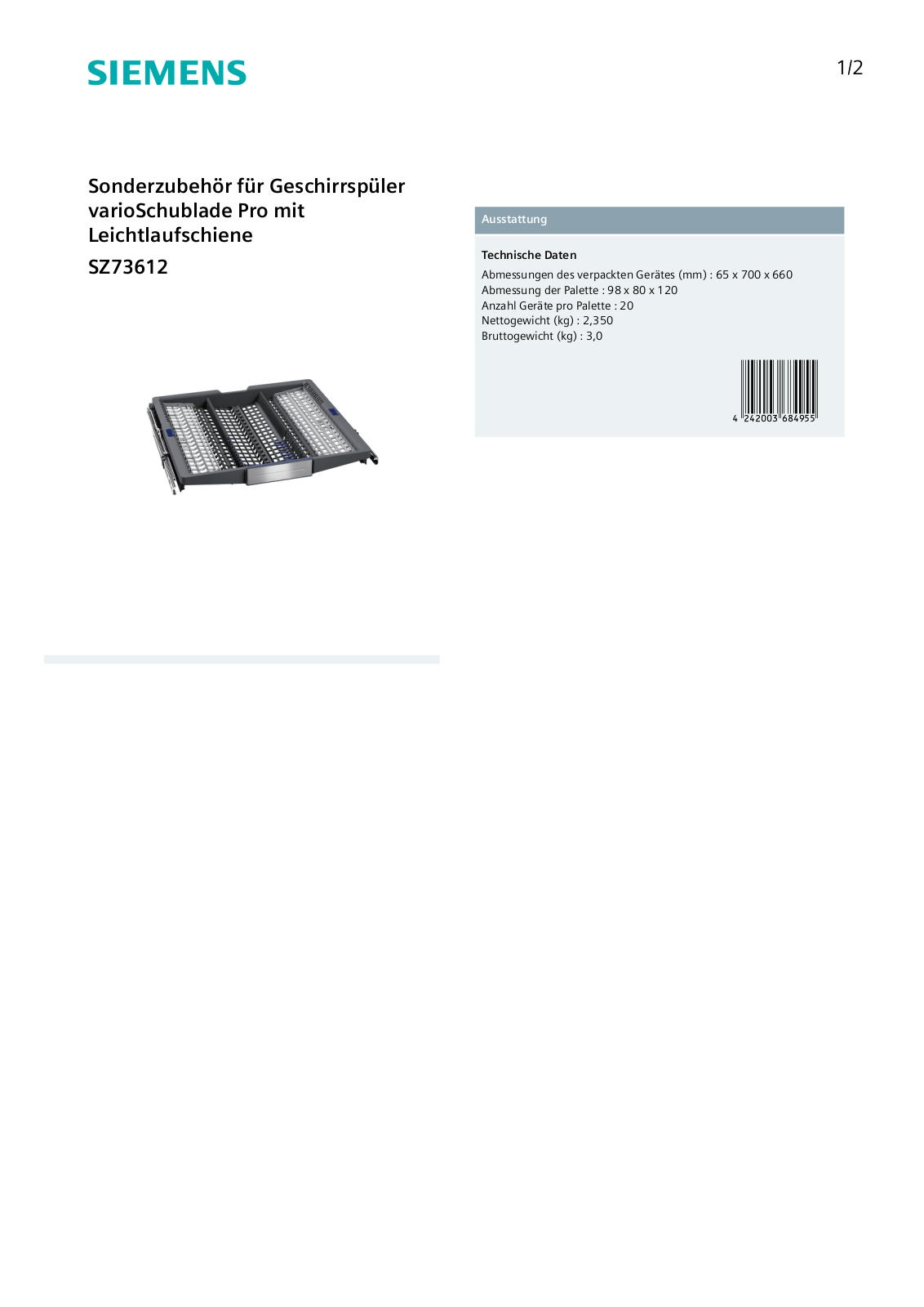 SIEMENS SZ73612 Technical data