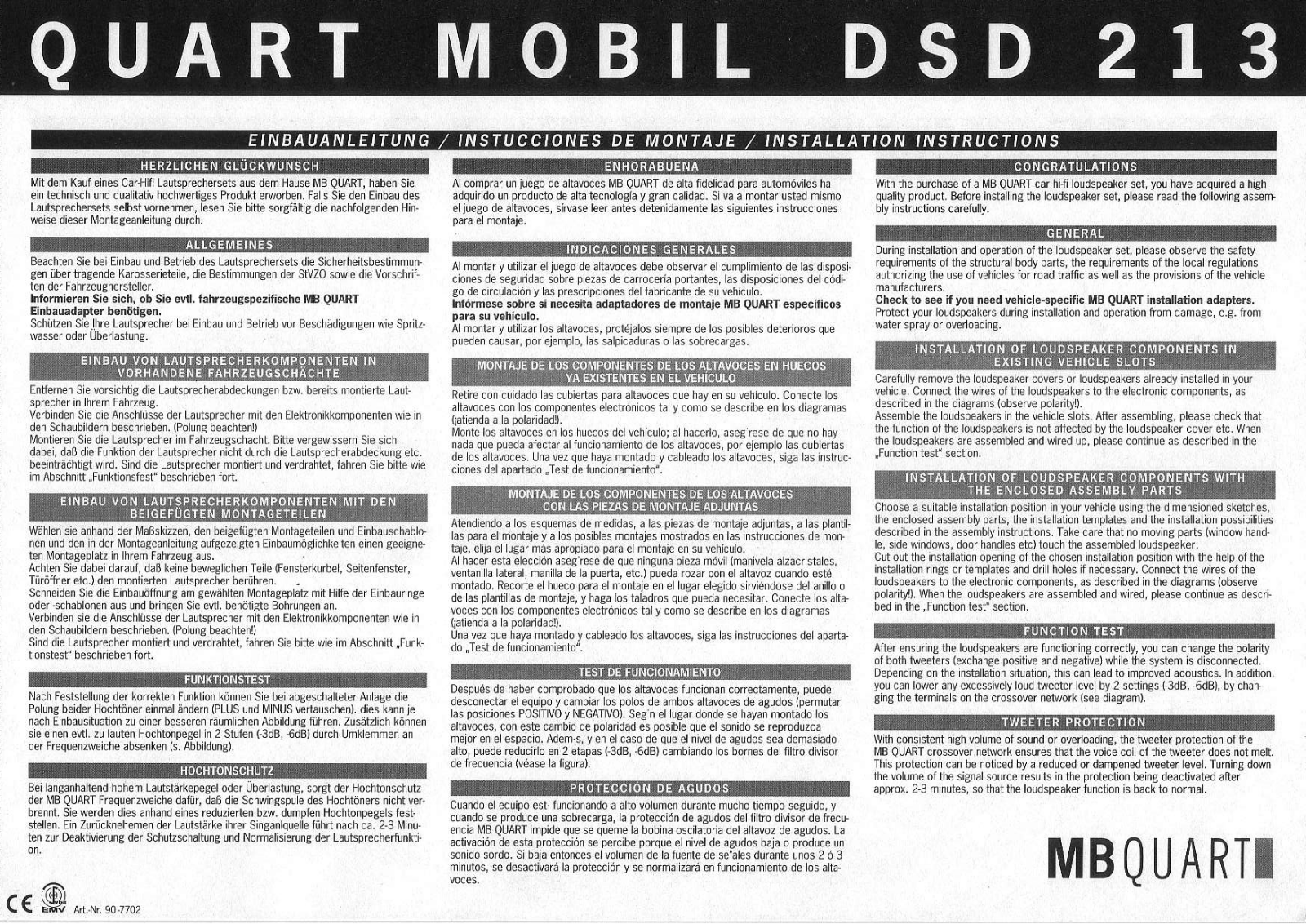 Mb quart DSD213 INSTALLATION guide - ManualMachine.com