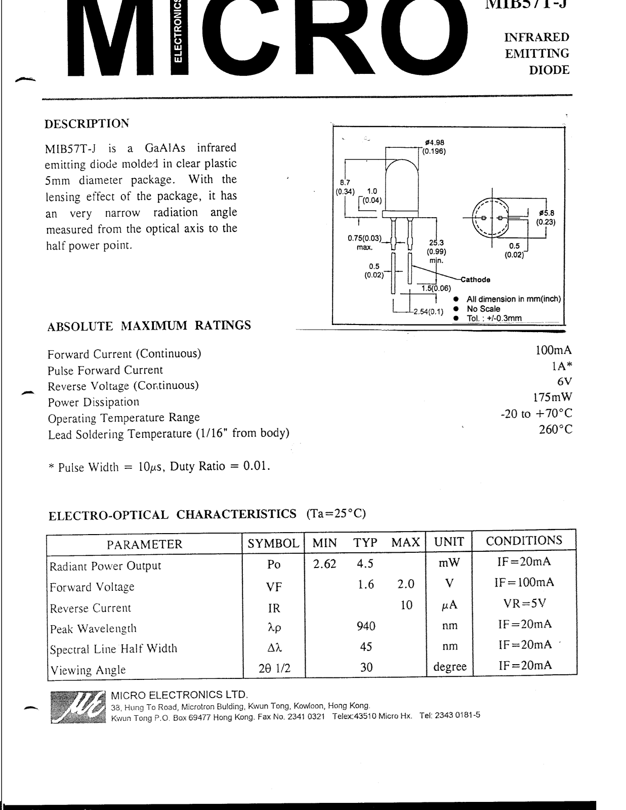 MICRO MIB57T-J Datasheet