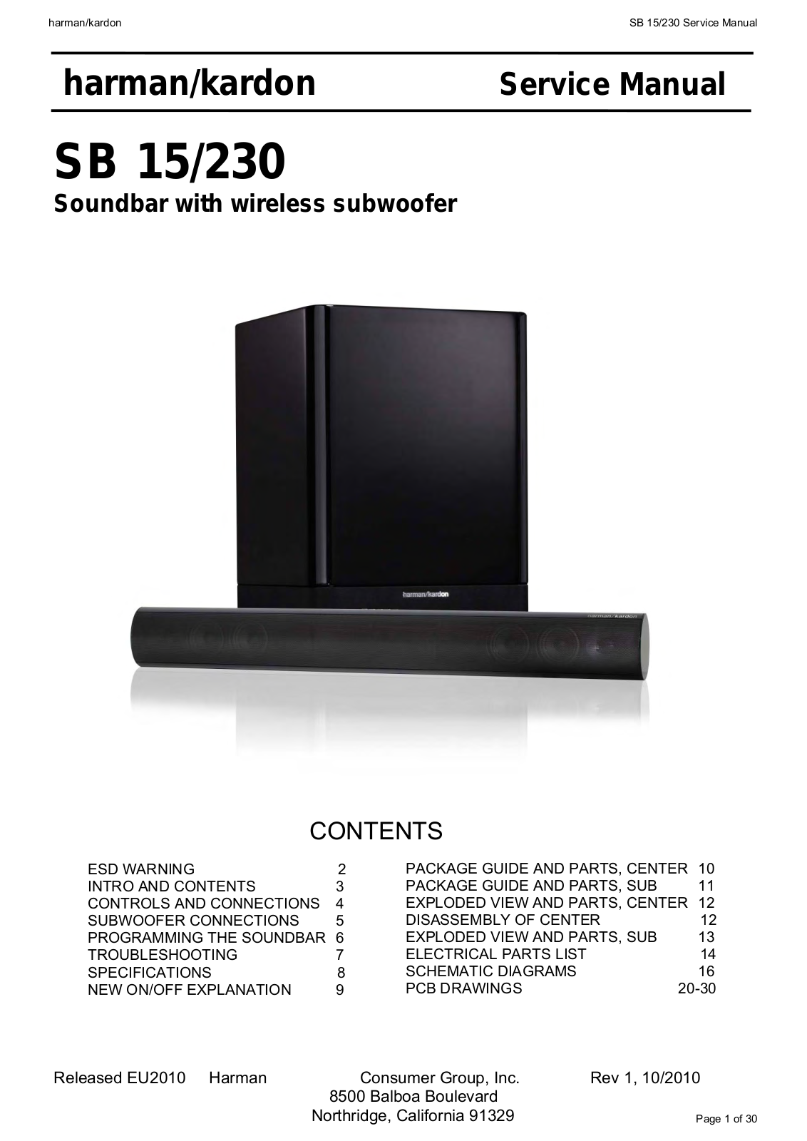 Harman Kardon SB-15-230 Service Manual