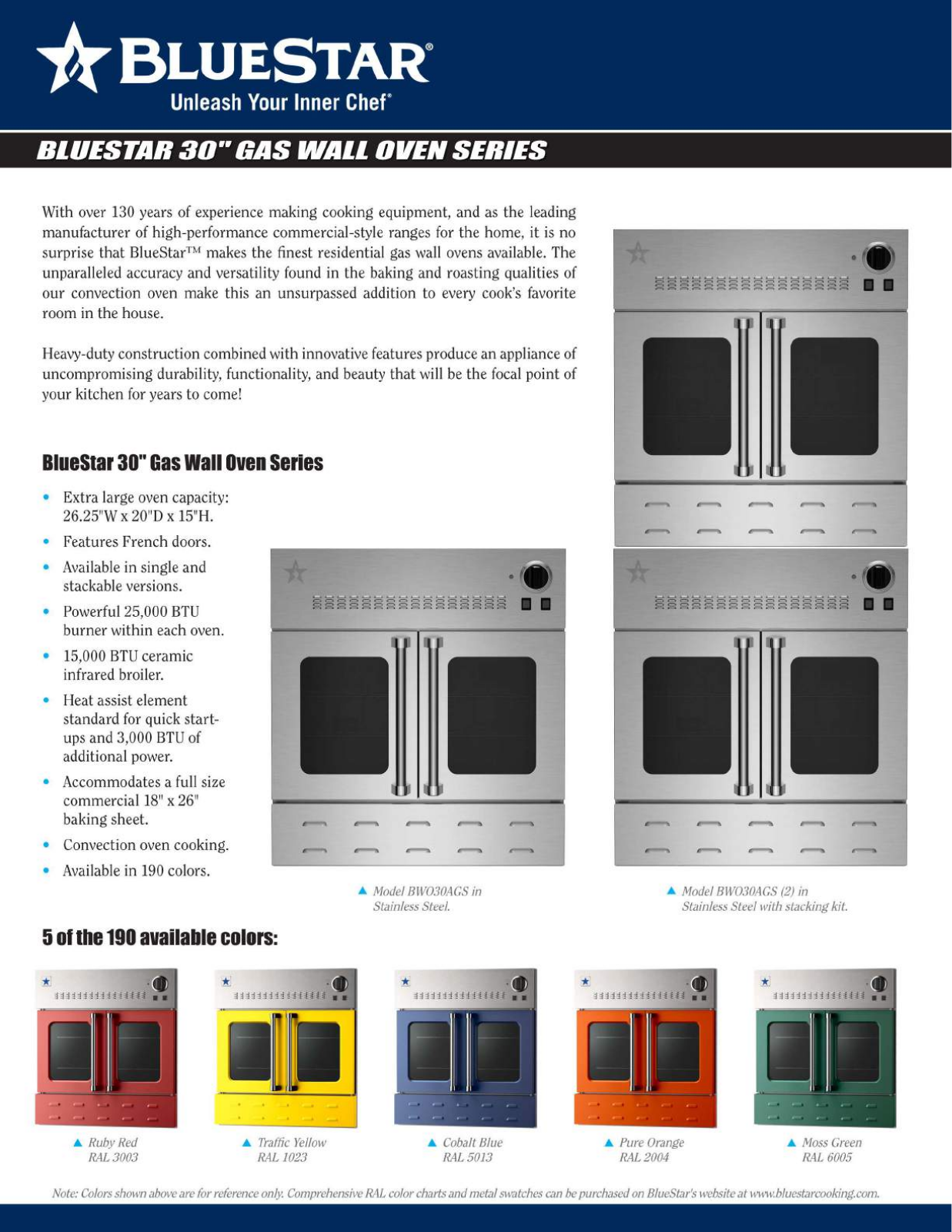 BlueStar BWO30AGSCCPLT Specs