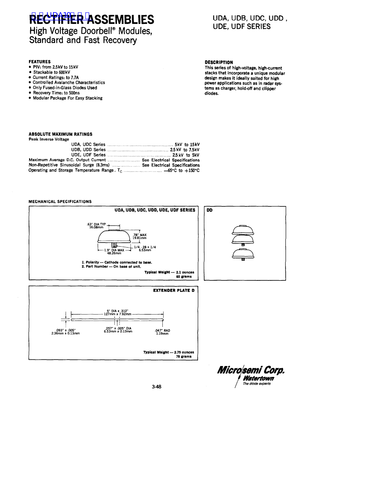 Microsemi UDA, UDB, UDC, UDD, UDE Technical data