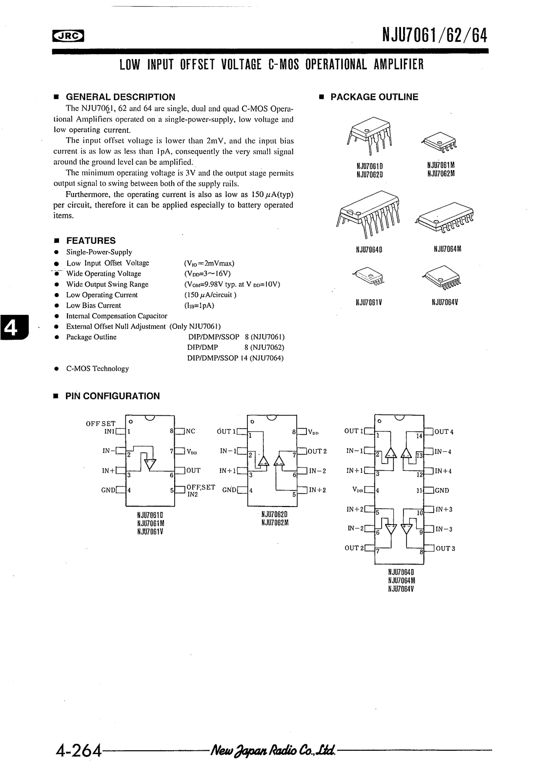 JRC NJU7061M, NJU7061D, NJU7064D, NJU7061V, NJU7064V Datasheet