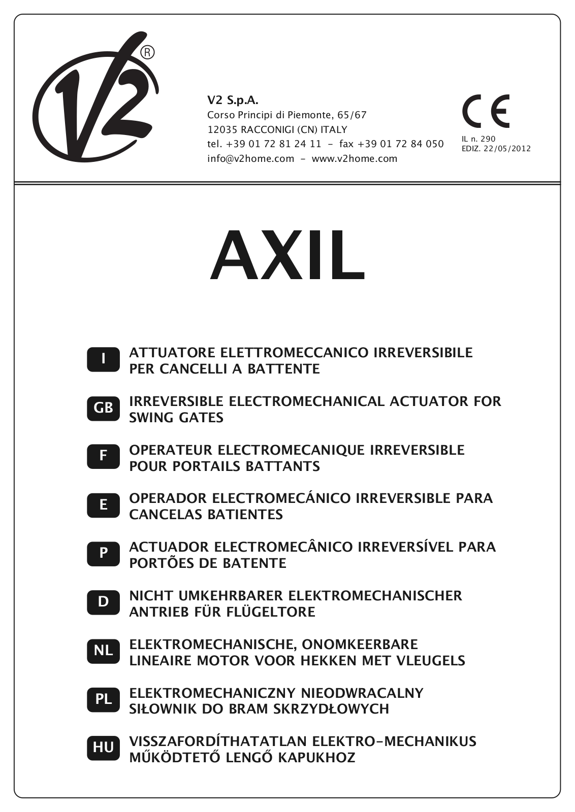 V2 Elettronica Axil User Manual