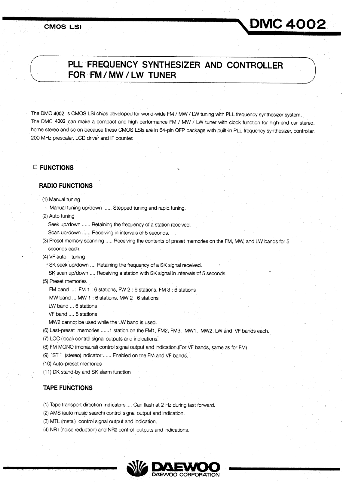 Daewoo Semiconductor DMC4002 Datasheet