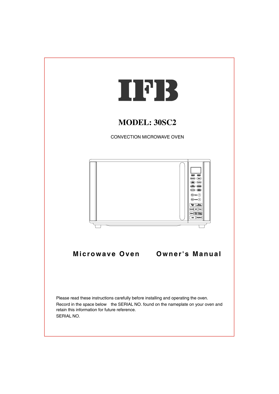 IFB Appliances 30sc2 User Manual