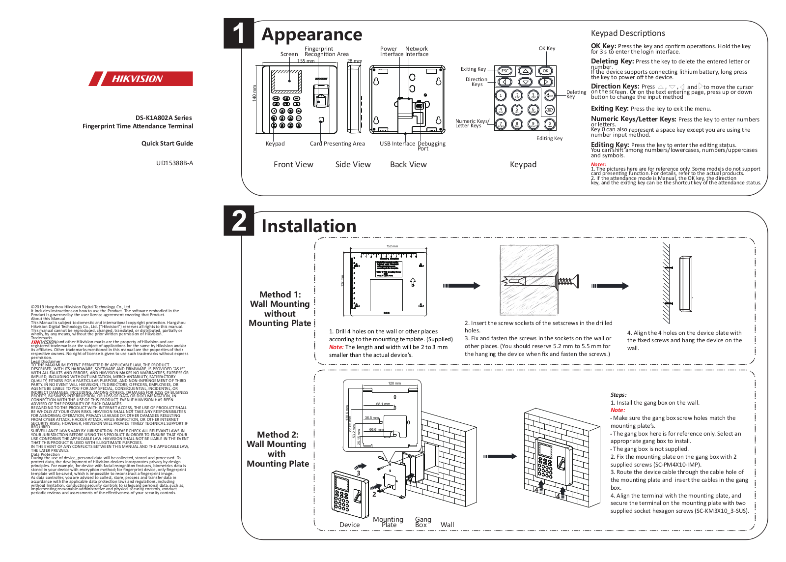 Hangzhou Hikvision Digital Technology K1A802AEF B, K1A802AMF B User Manual