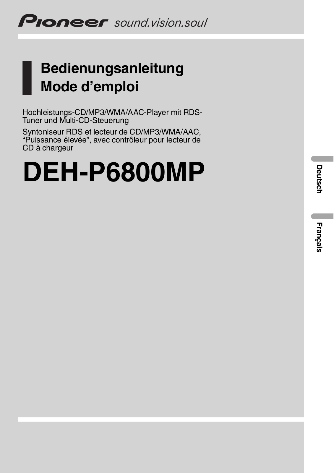 PIONEER DEH-P6800MP User Manual