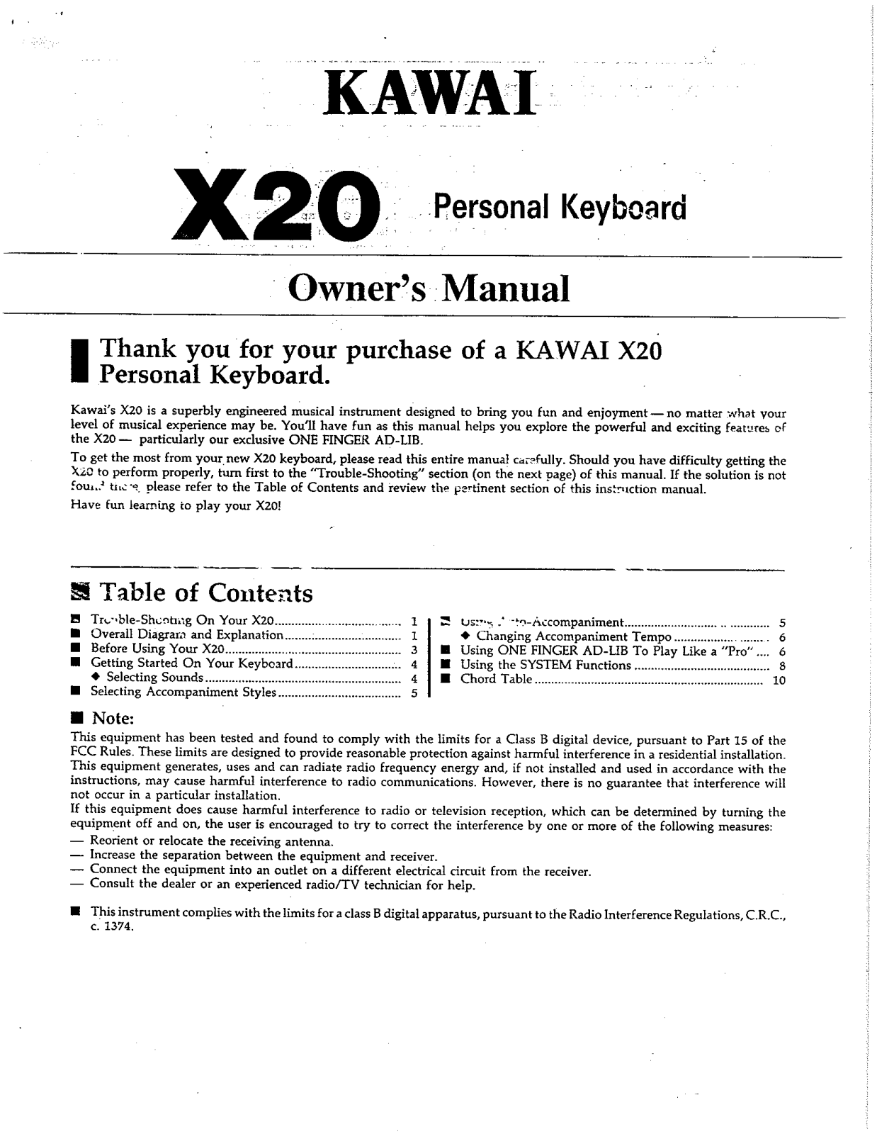 Kawai X20 User Manual