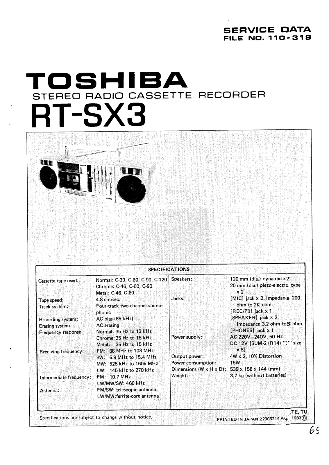 Toshiba RTSX-3 Service manual