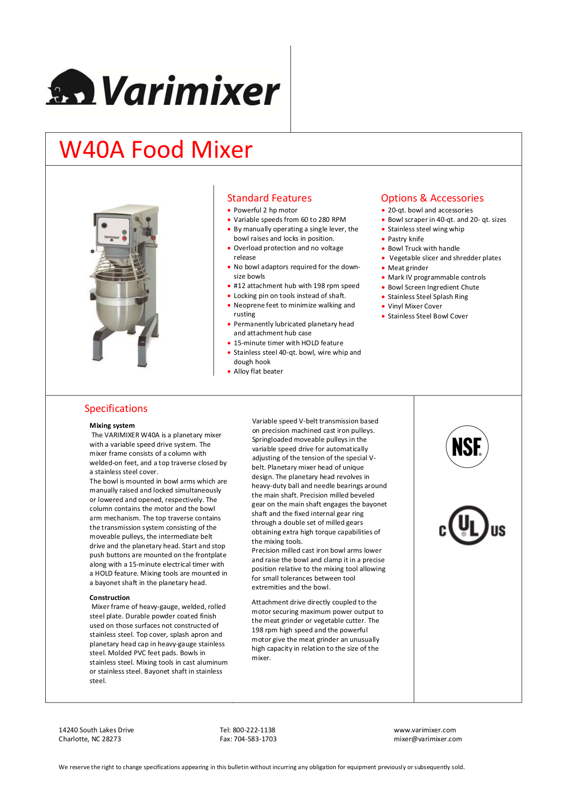 Varimixer W40A User Manual