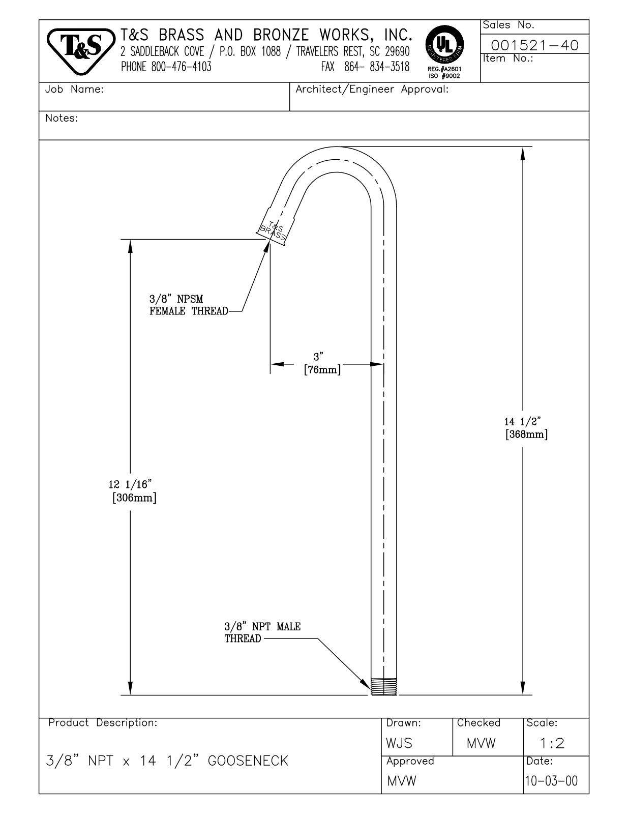 T&S Brass 001521-40 User Manual