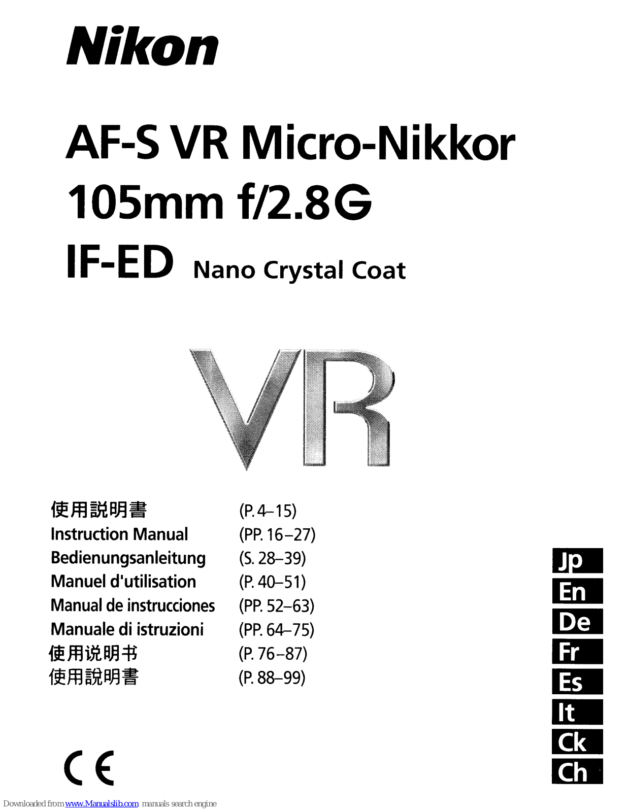 Nikon AF-S VR Micro-Nikko, AF-S VR Micro-Nikkor 10Smm fl2.8G IF-ED Instruction Manual - ManualMachine.com
