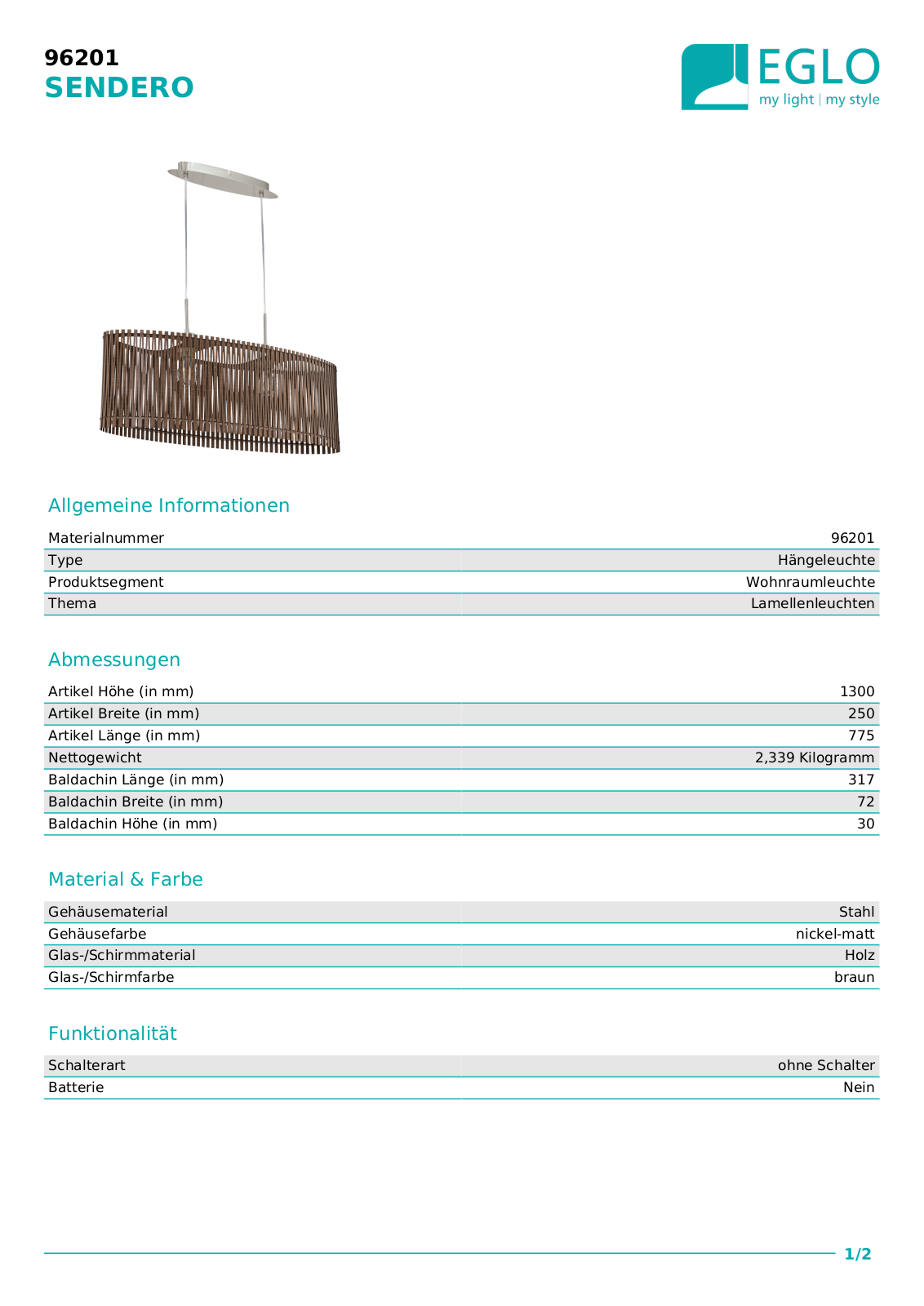 Eglo 96201 Technical data