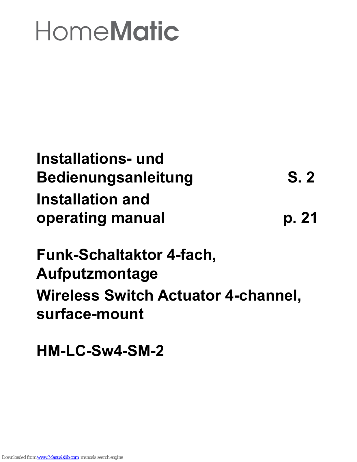 HomeMatic HM-LC-Sw4-SM-2 Installation And Operating Manual