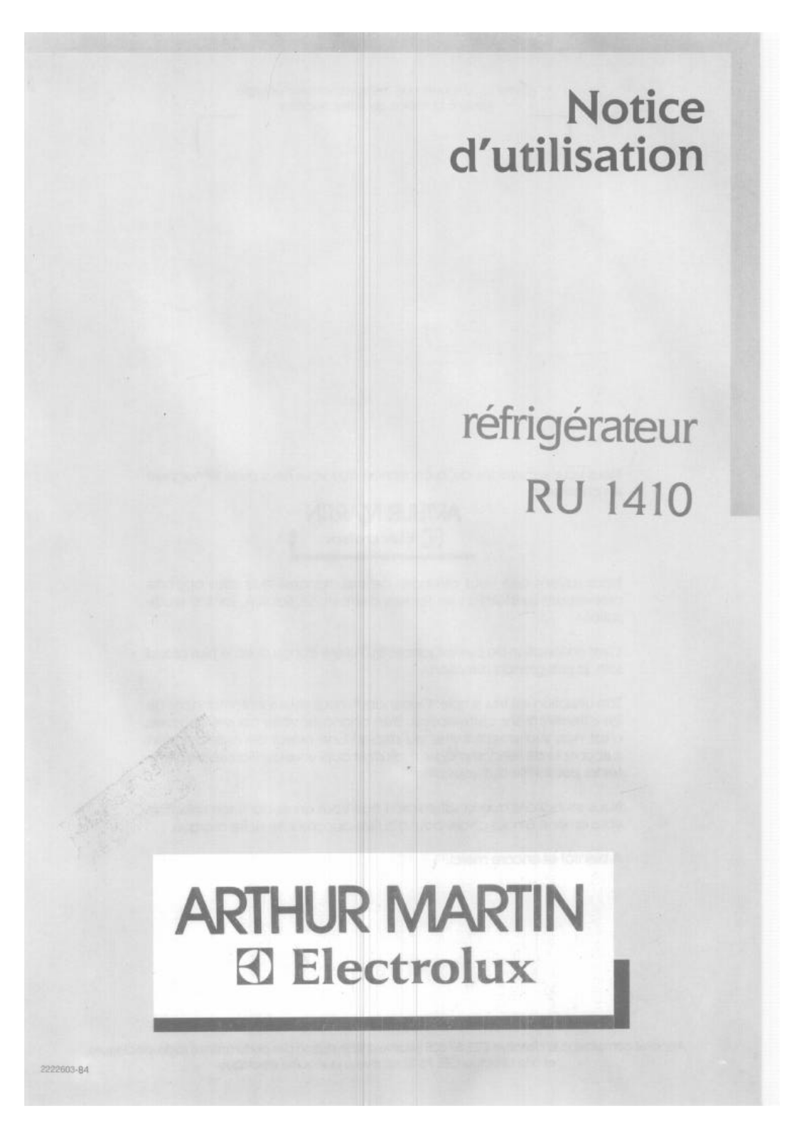 Arthur martin RU1410 User Manual