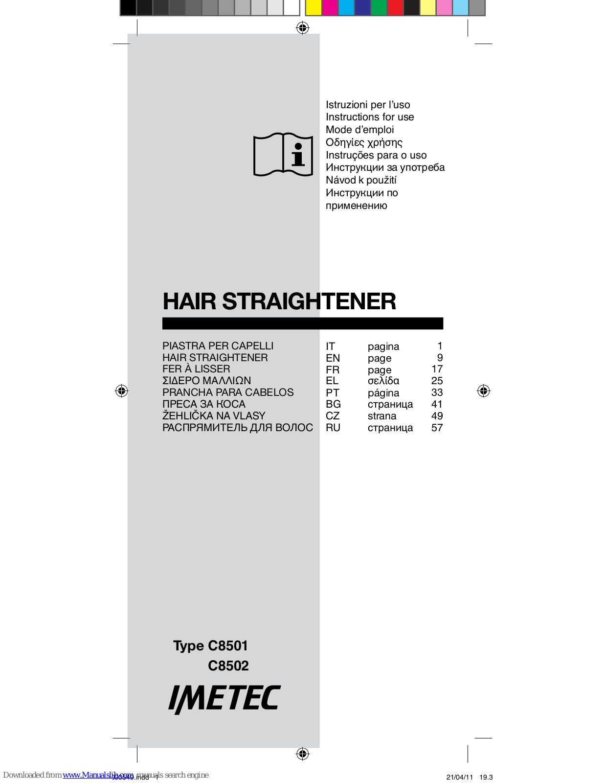 Imetec C8501, C8502 Instructions For Use Manual