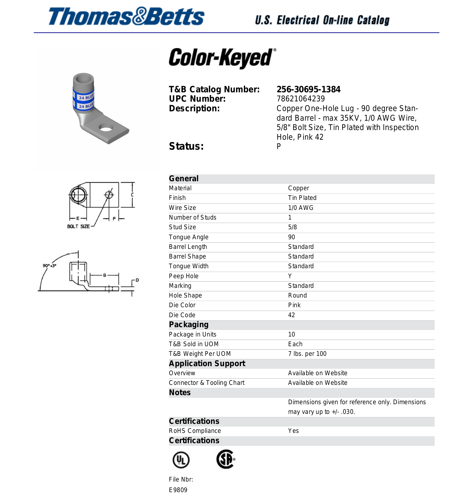 Thomas & Betts 256-30695-1384 Data Sheet - ManualMachine.com