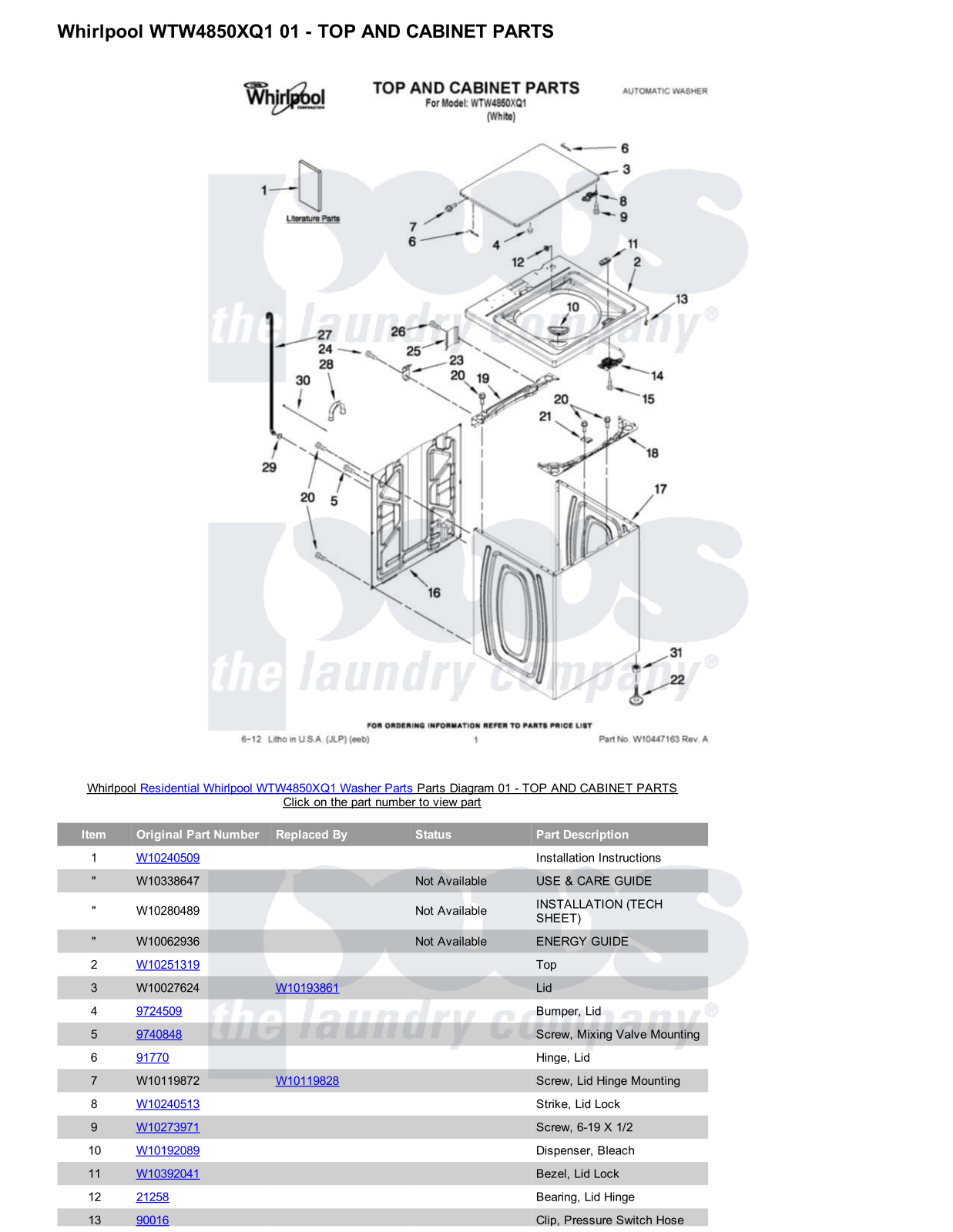 Whirlpool WTW4850XQ1 Parts Diagram