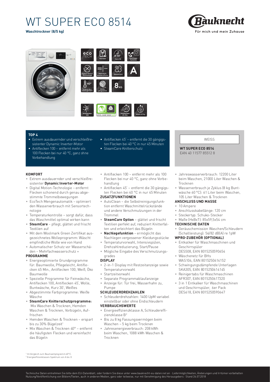 Bauknecht WT Super Eco 8514 User Manual