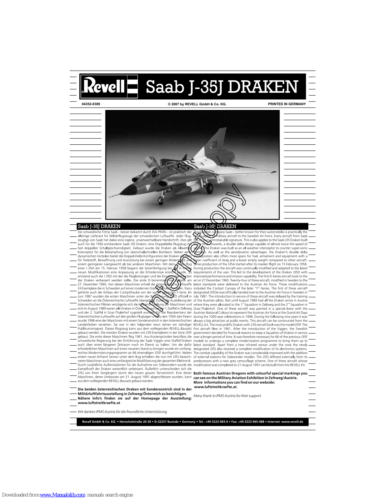 REVELL Saab J-35J Draken Assembly Manual