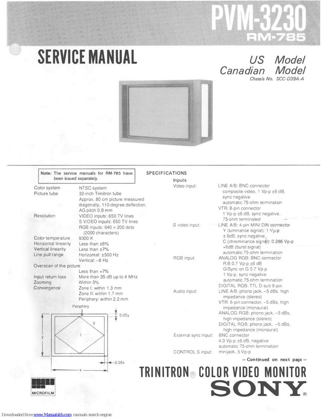 Sony RM-785, PVM-3230 Service Manual