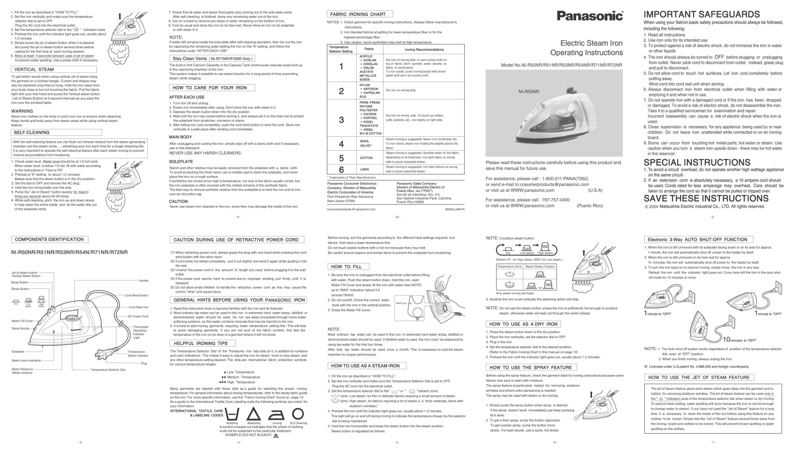 Panasonic NI-R54NR, NI-R51NR, NI-R53NR, NI-R50NR, NI-R72NR User Manual