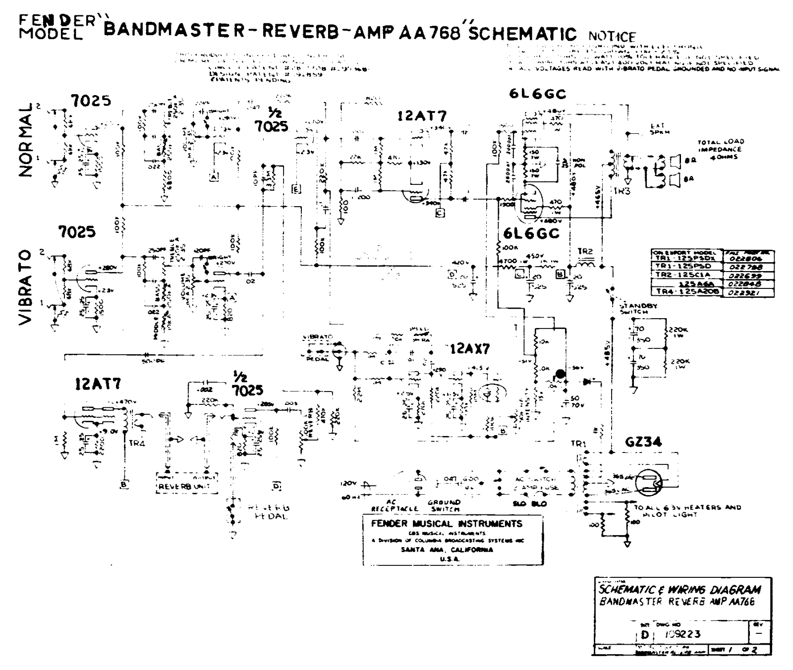 Fender AA768 Schematic