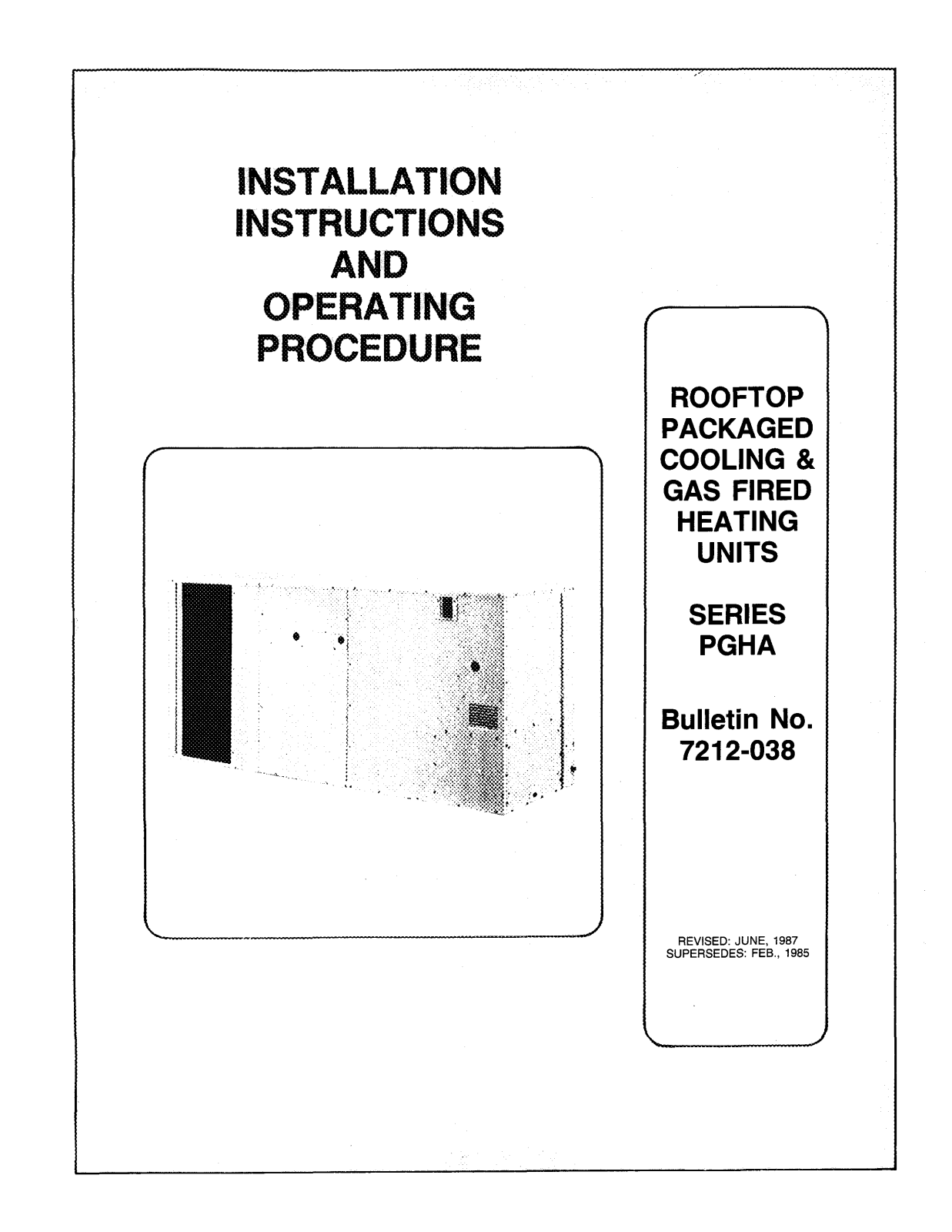 McQuay PGHA Installation  Manual