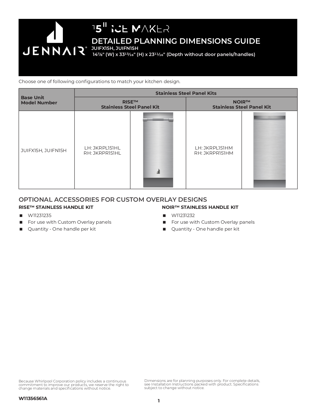 JennAir JUIFX15HX Dimensions