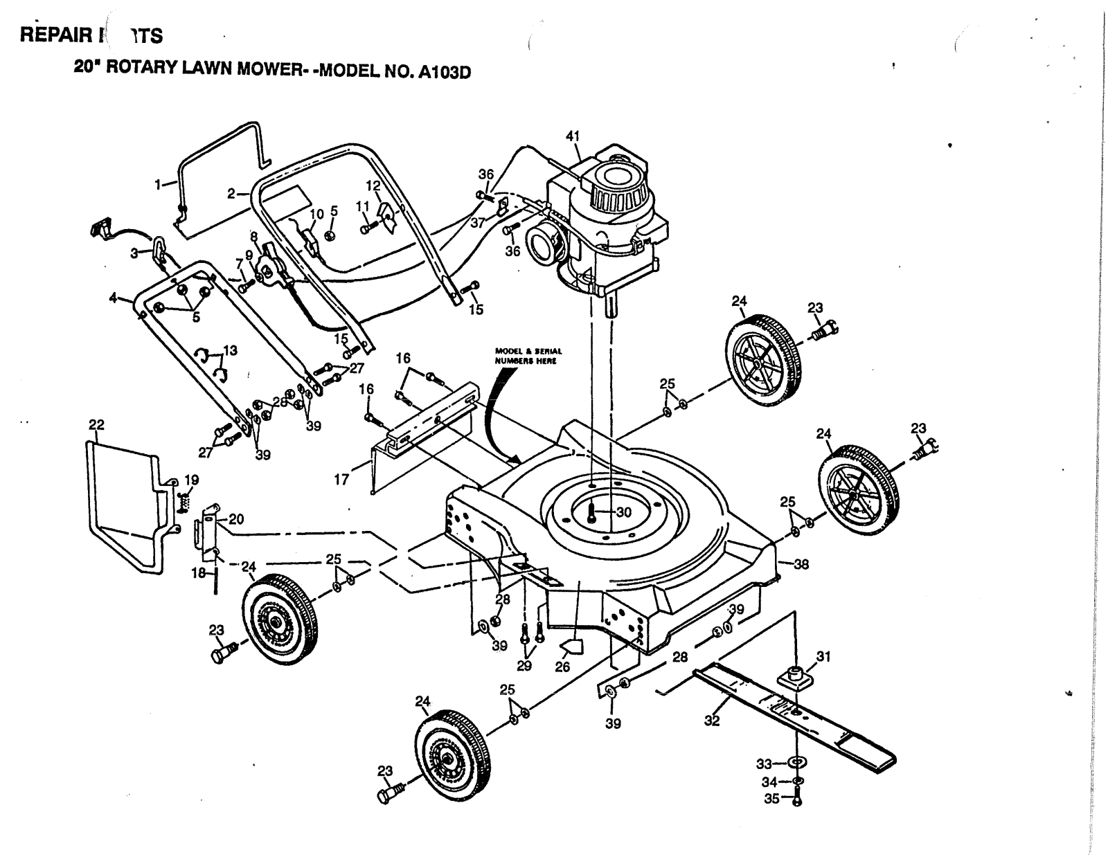 AYP A103D Parts List