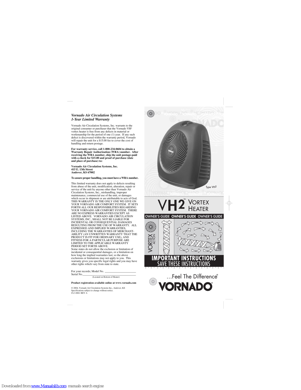 Vornado Vortex Heater VH2 Owner's Manual