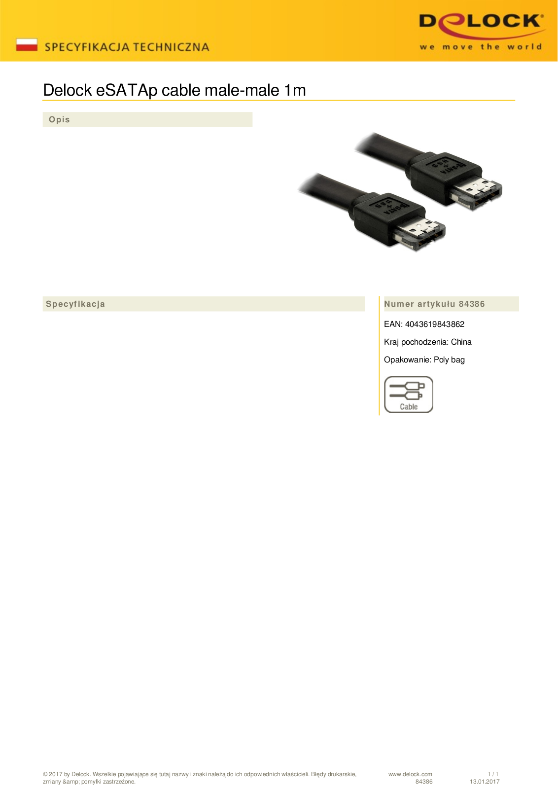 DeLOCK Power Over eSATA  eSATAp  cable 1m User Manual