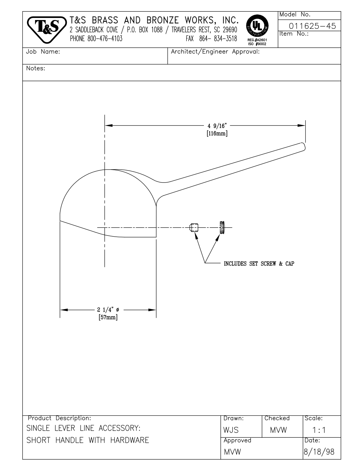 T&S Brass 011625-45 User Manual