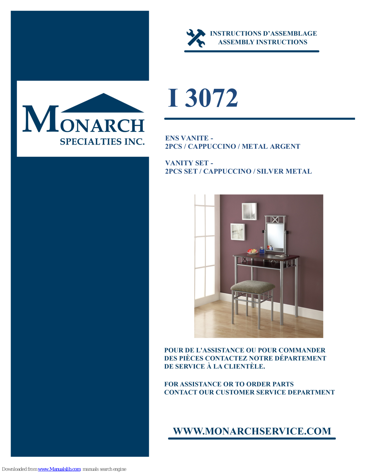 Monarch Specialties I 3072 Assembly Instructions Manual