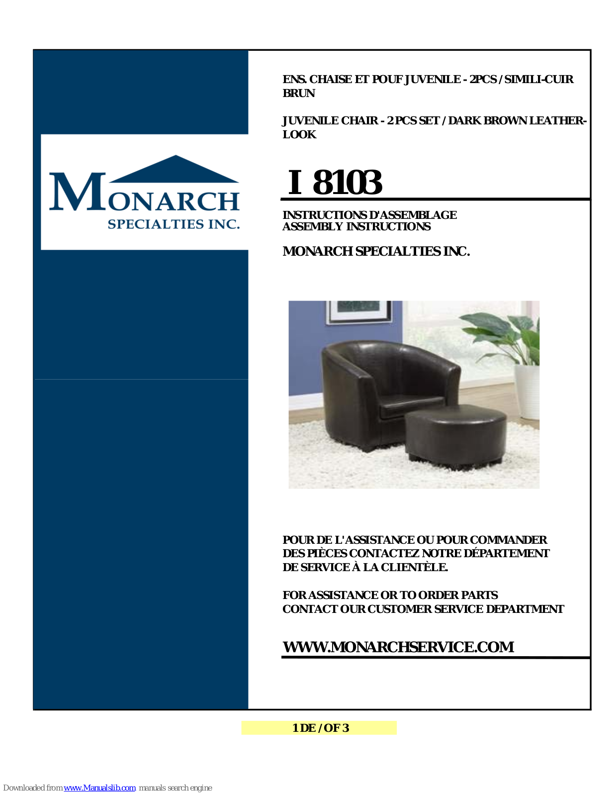 Monarch Specialties I 8103 Assembly Instructions Manual