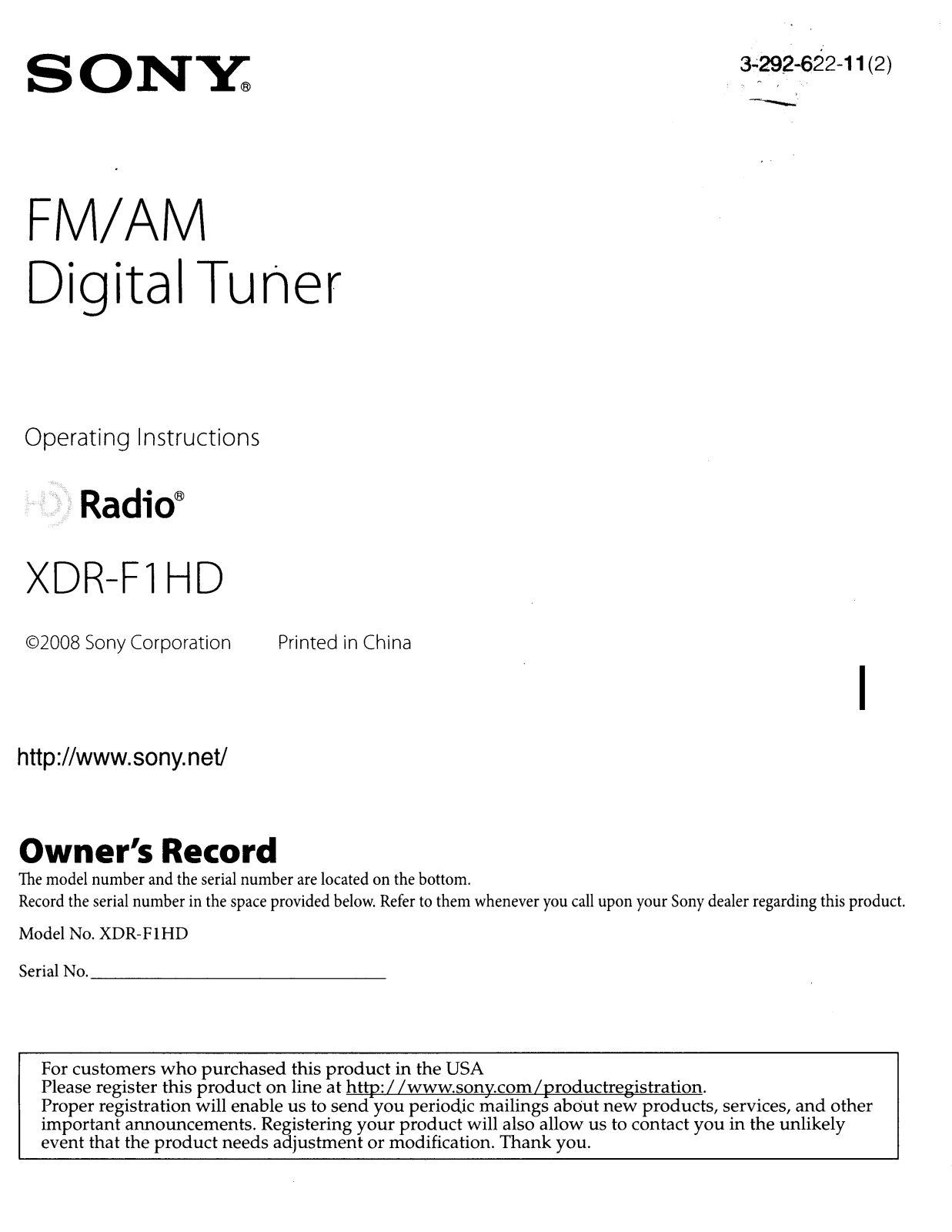 Sony XDR-Fl HD Operating Instructions Manual - ManualMachine.com